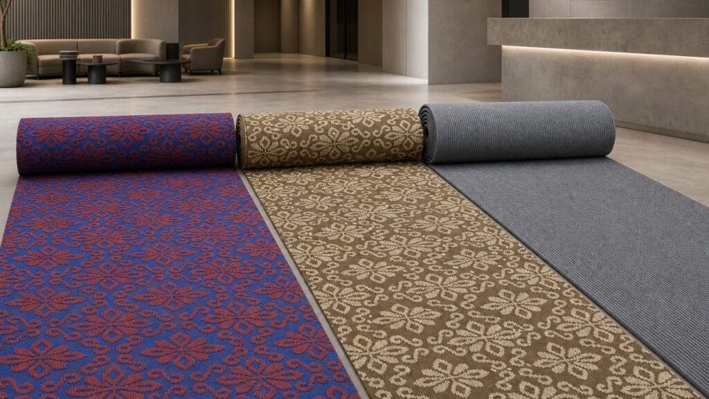 Jacquard and performance carpet rolls in a commercial interior
