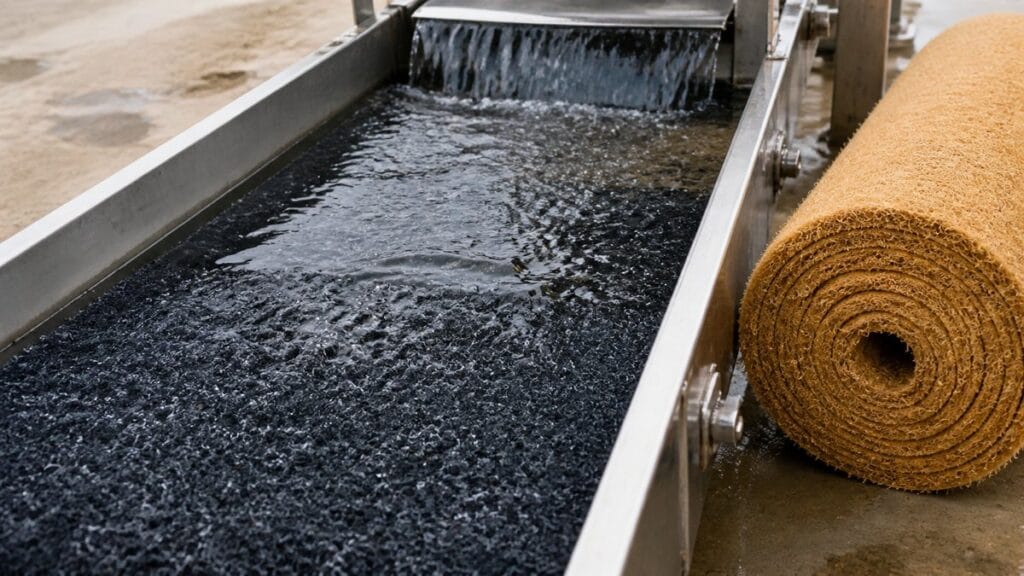 Gold sluice mat installed in a recovery channel